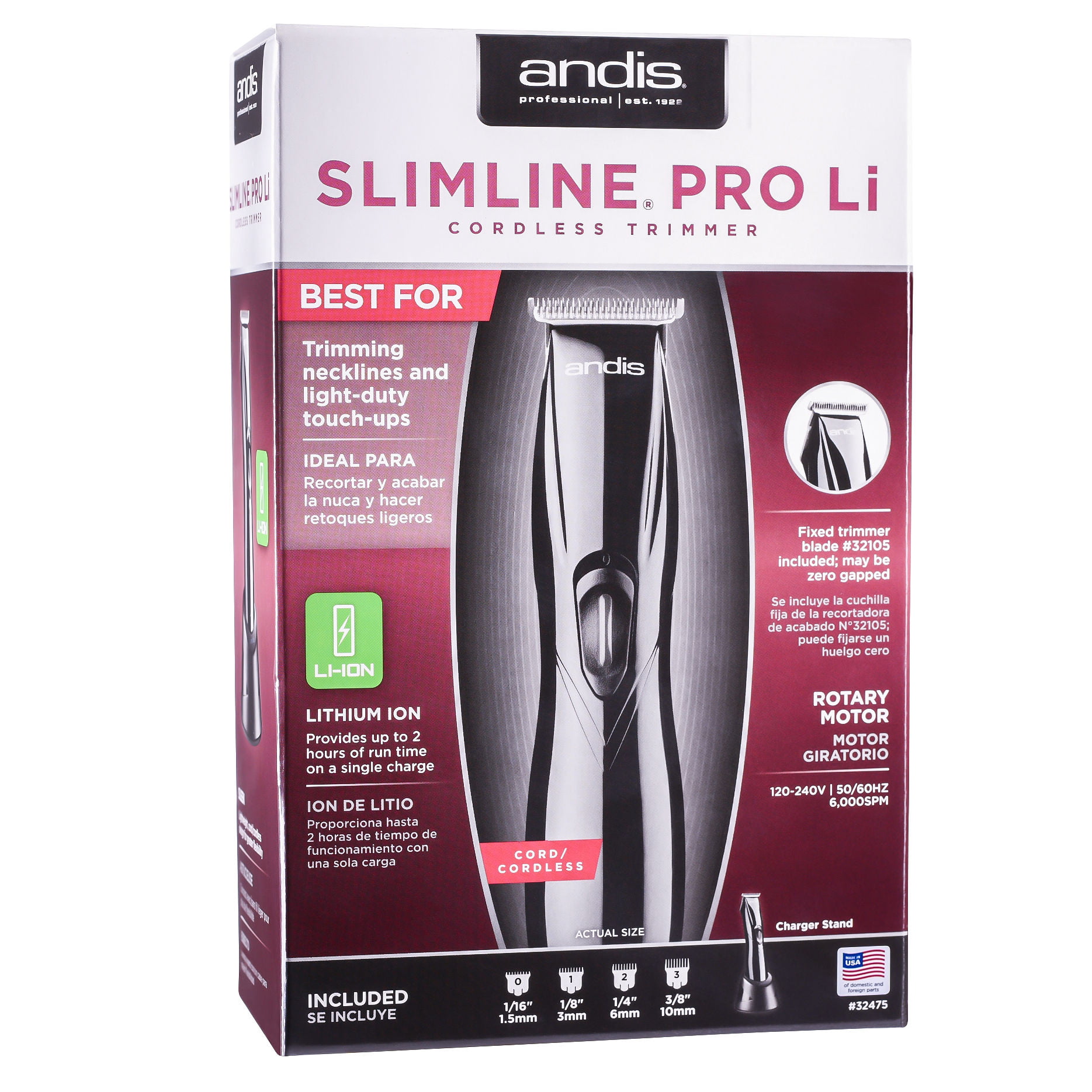 Andis Slimline Pro Li T-Blade Trimmer Black #32475 with BeauWis Blade Brush