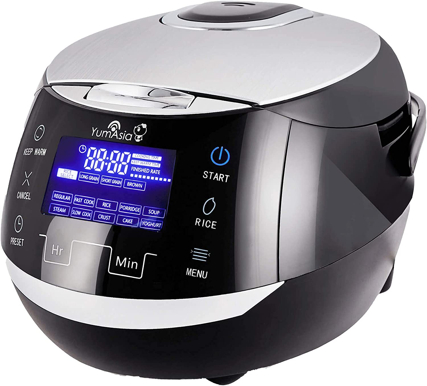 Yum Asia Sakura Rice Cooker with Ceramic Bowl and Advanced Fuzzy Logic (8 Cup. 1.5 Litre) 6 Rice Cook Functions. 6 Multicook Functions. Motouch LED Display. 120V Power (Black and Silver)