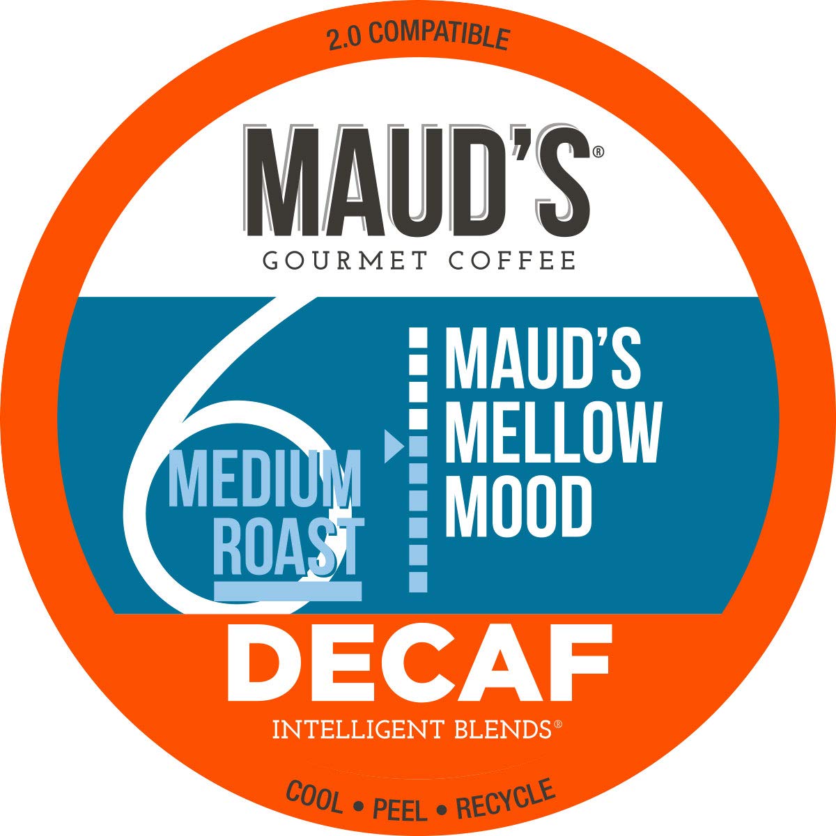 Maud's Decaf Medium Dark Roast Coffee (Mellow Mood). 100ct. Solar Energy Produced Recyclable Single Serve Decaf Medium Dark Roast Coffee Pods – 100% Arabica Coffee California Roasted. KCup Compatible