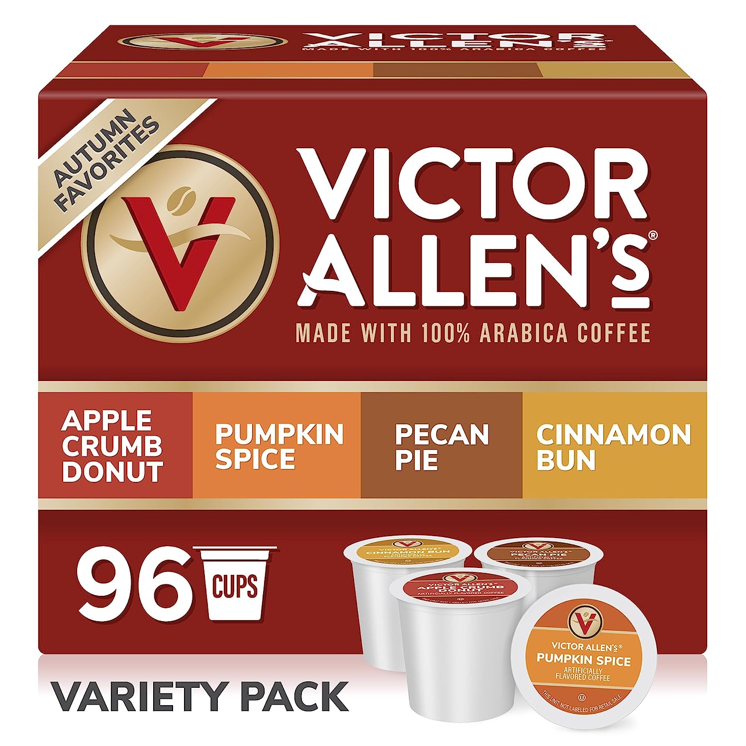 Victor Allen-s Coffee Autumn Favorites Variety Pack. Medium Roast. 96 Count. Single Serve Coffee Pods for Keurig K-Cup Brewers
