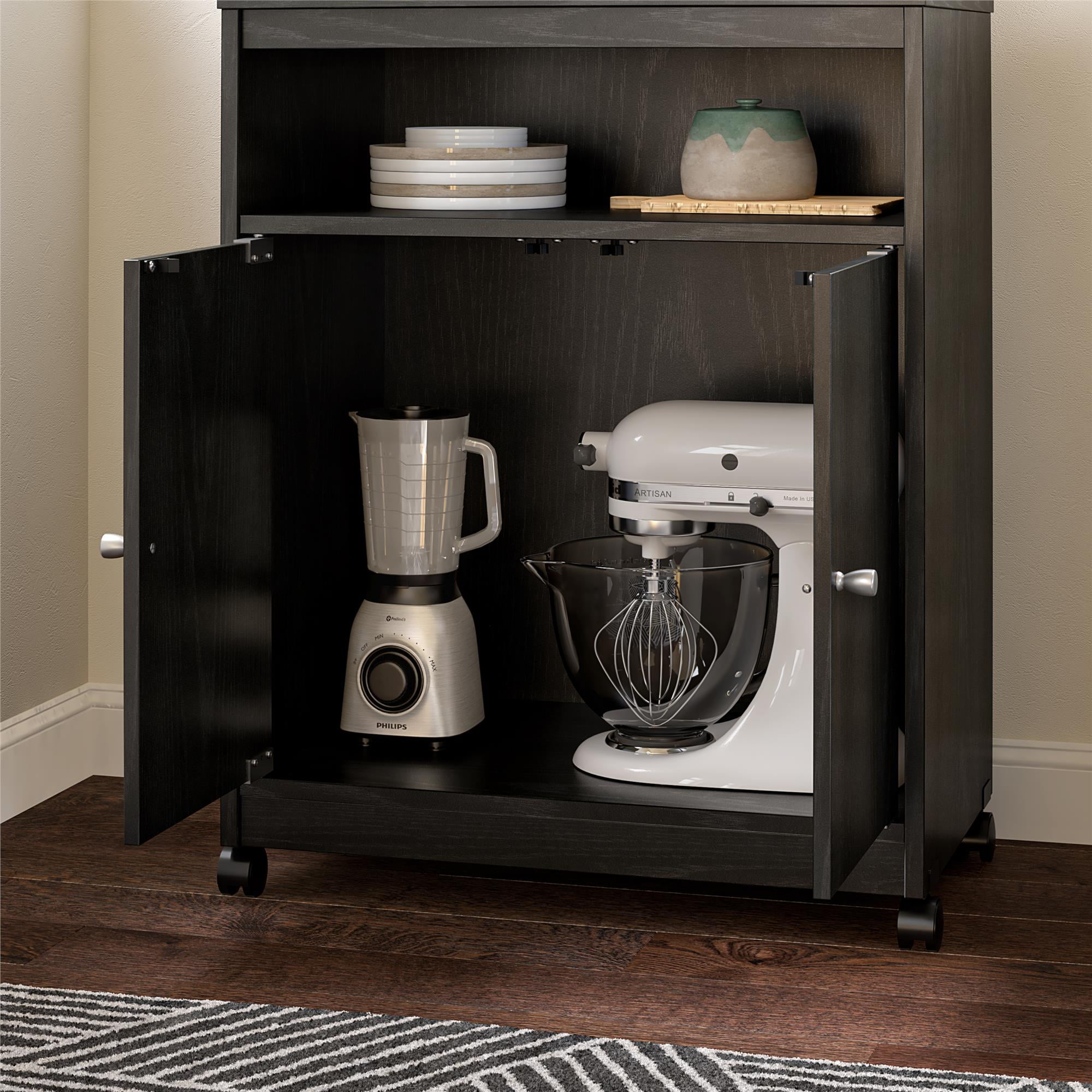 Ameriwood Home Landry Kitchen Microwave Cart. Black Oak