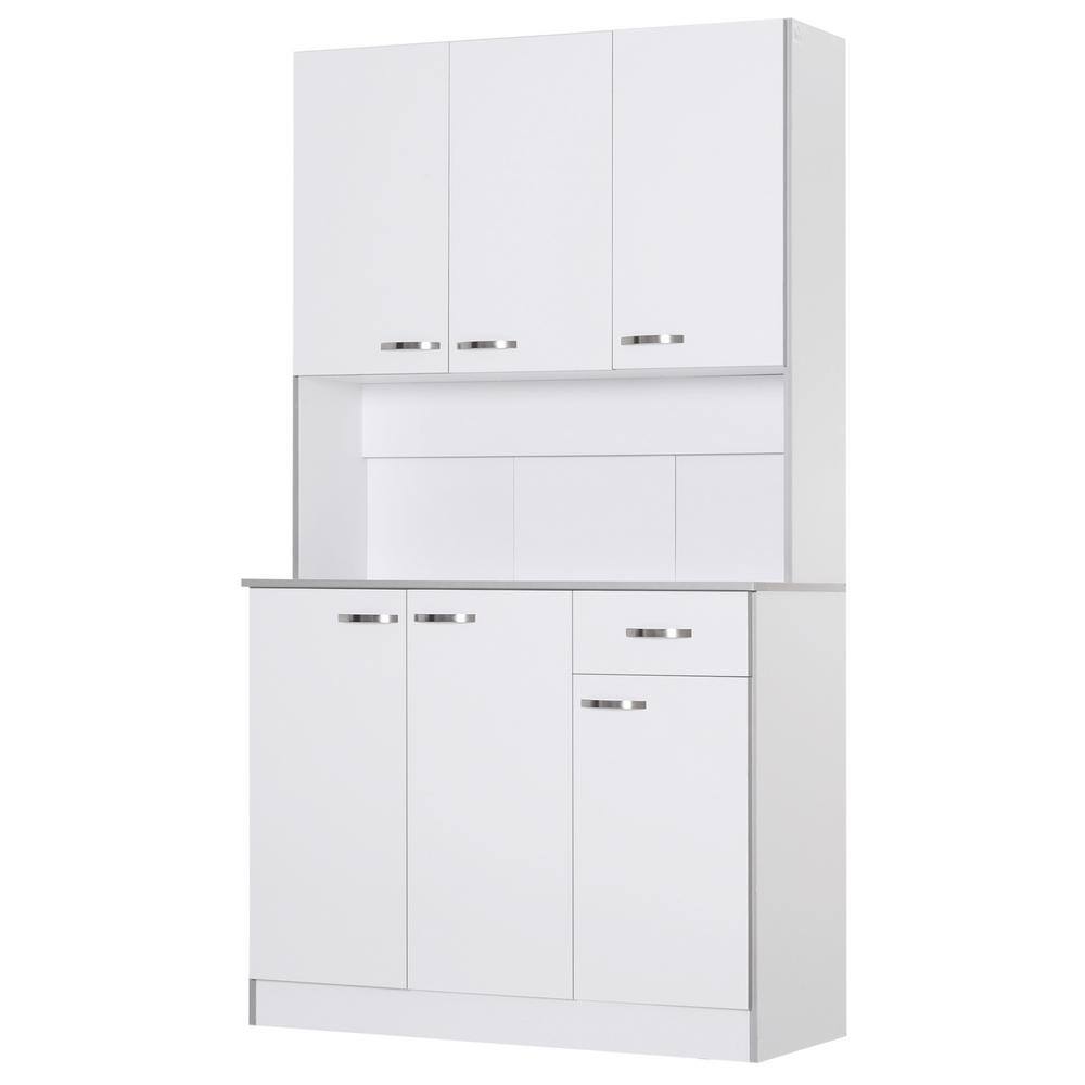 HOMCOM  71 in. White Freestanding Kitchen Cupboard with 3-Adjustable Shelves and 1-Drawer