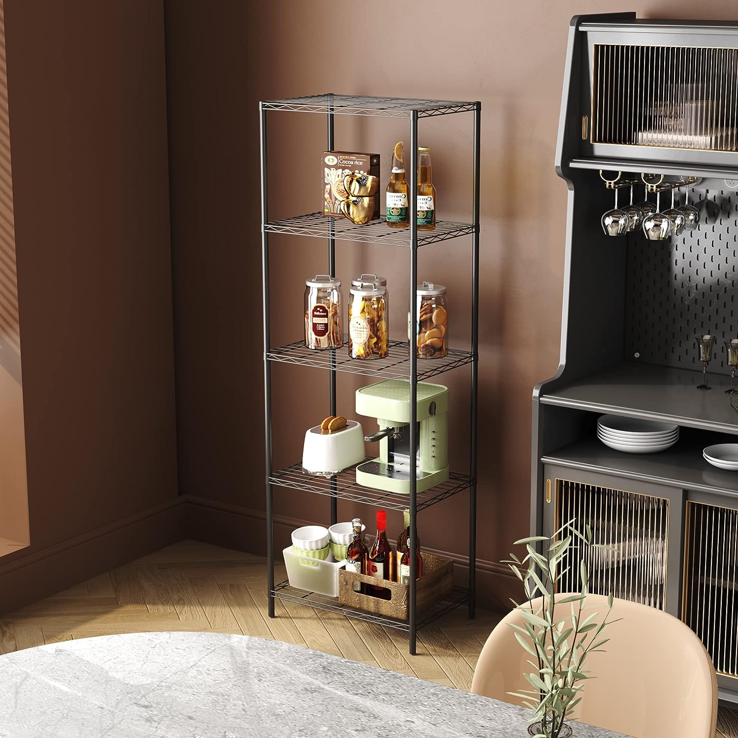 HOMEFORT 5-Tier Wire Shelving 5 Shelves Unit Metal Storage Rack Durable Organizer Perfect for Pantry Closet Kitchen Laundry Organization in Black.21Wx14Dx61H