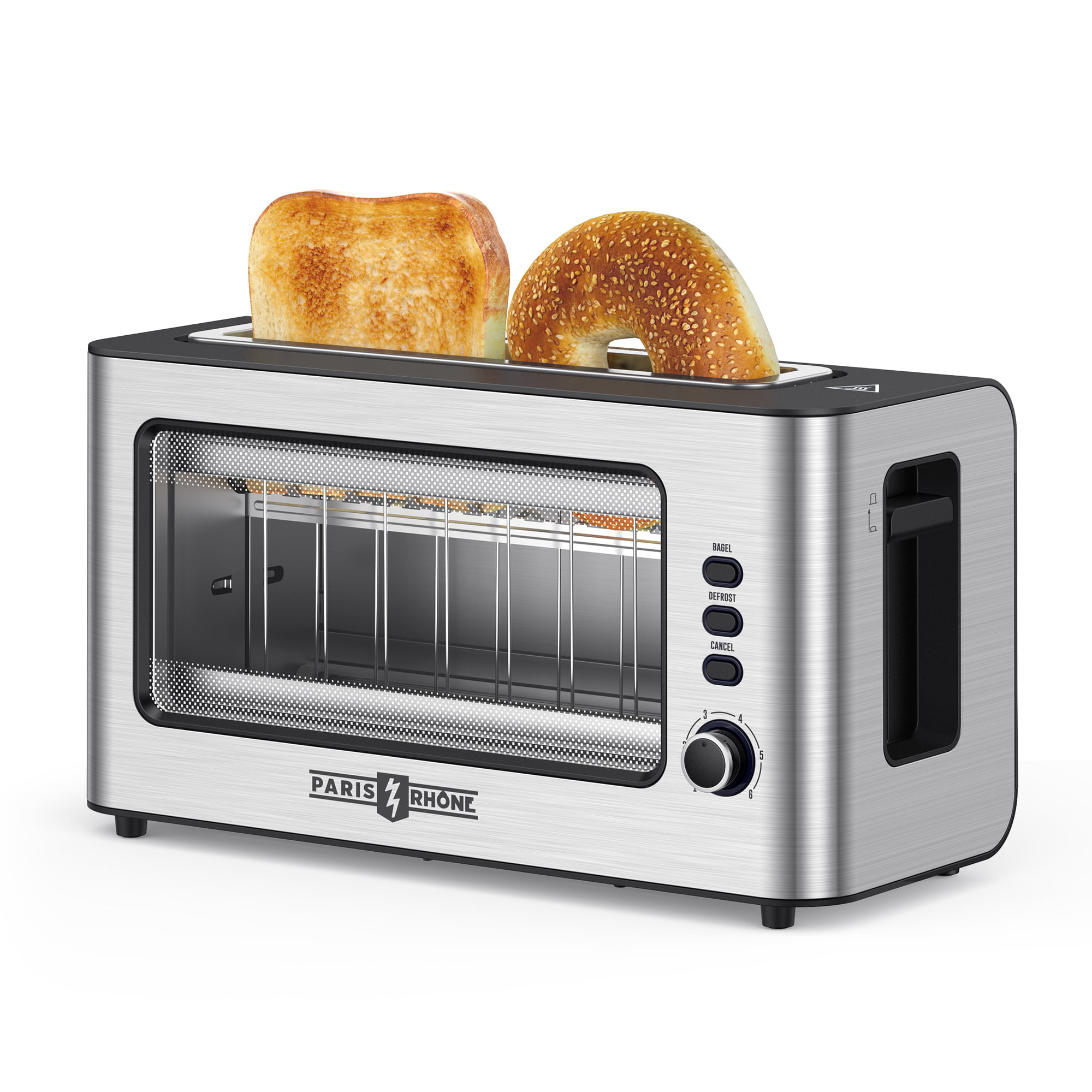 Paris Rhone 2 Slice Toaster with Extra Wide Long Slots. Toast Shade Selector Stainless Steel Retro