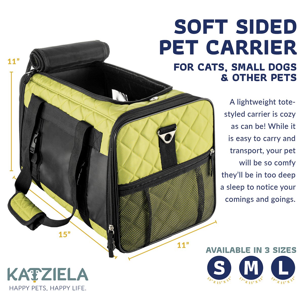 Katziela Quilted Companion Cat & Dog Carrier - Green