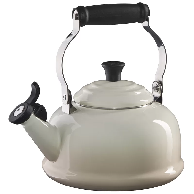 Le Creuset Q3101-716 Enamel On Steel Whistling Tea Kettle. 1.7 qt.. Meringue
