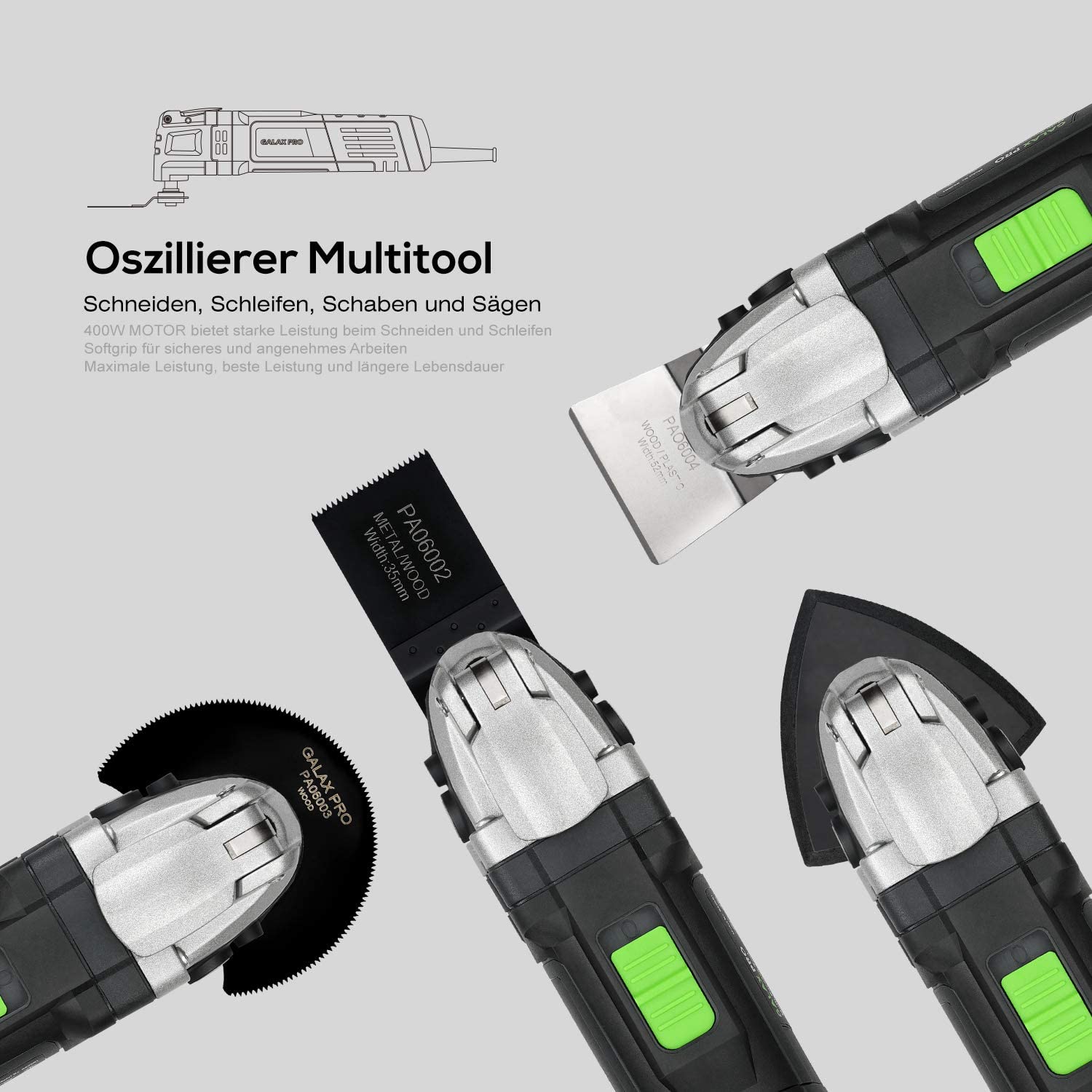 GALAX PRO 3.5A 6 Variable Speed Oscillating Multi Tool Kit with Quick Clamp System Change and 30pcs Accessories. Oscillating Angle:4° for Cutting. Sanding. Grinding
