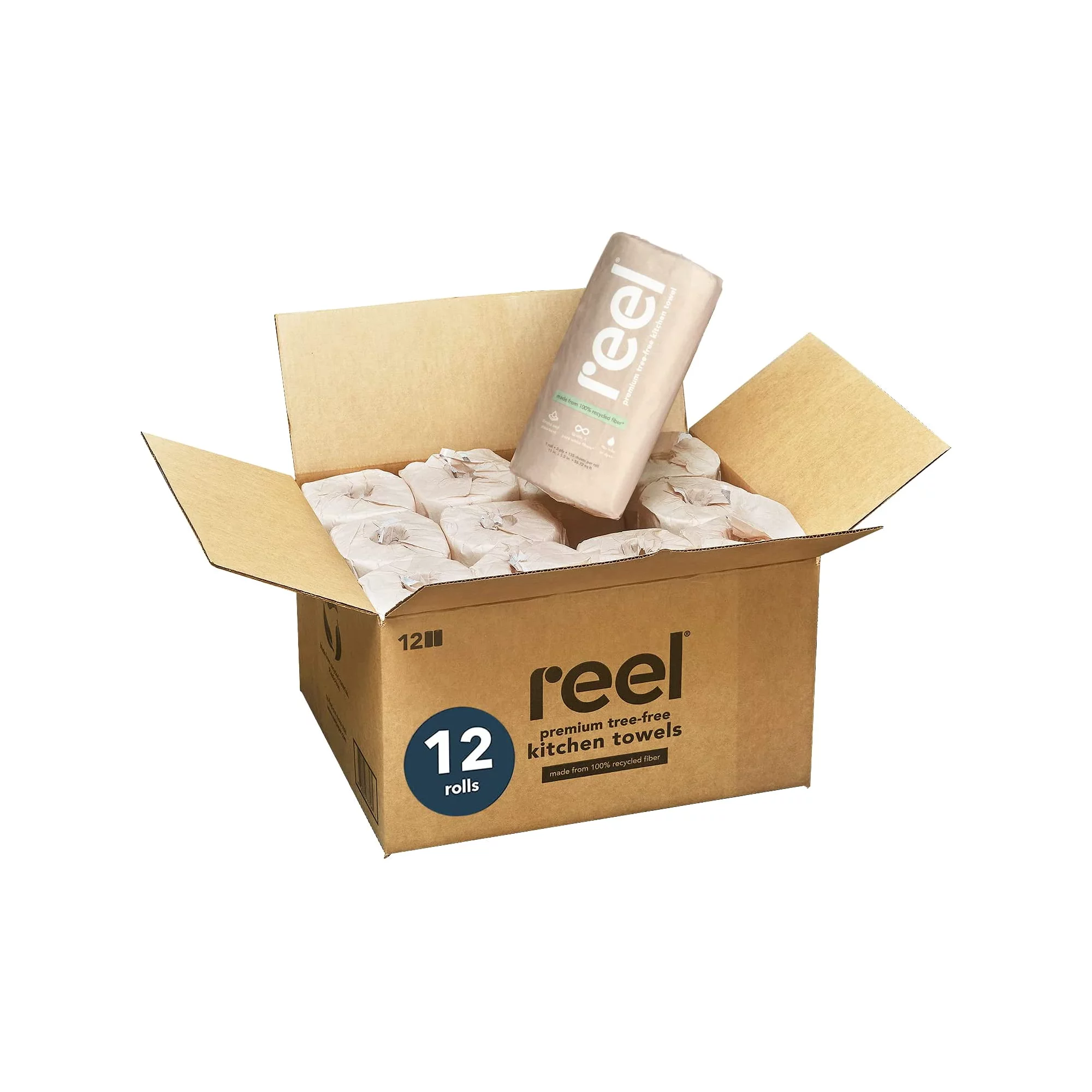 Reel Recycled Paper Towels. 12 Rolls. 2-Ply. Eco-Friendly. Hypoallergenic