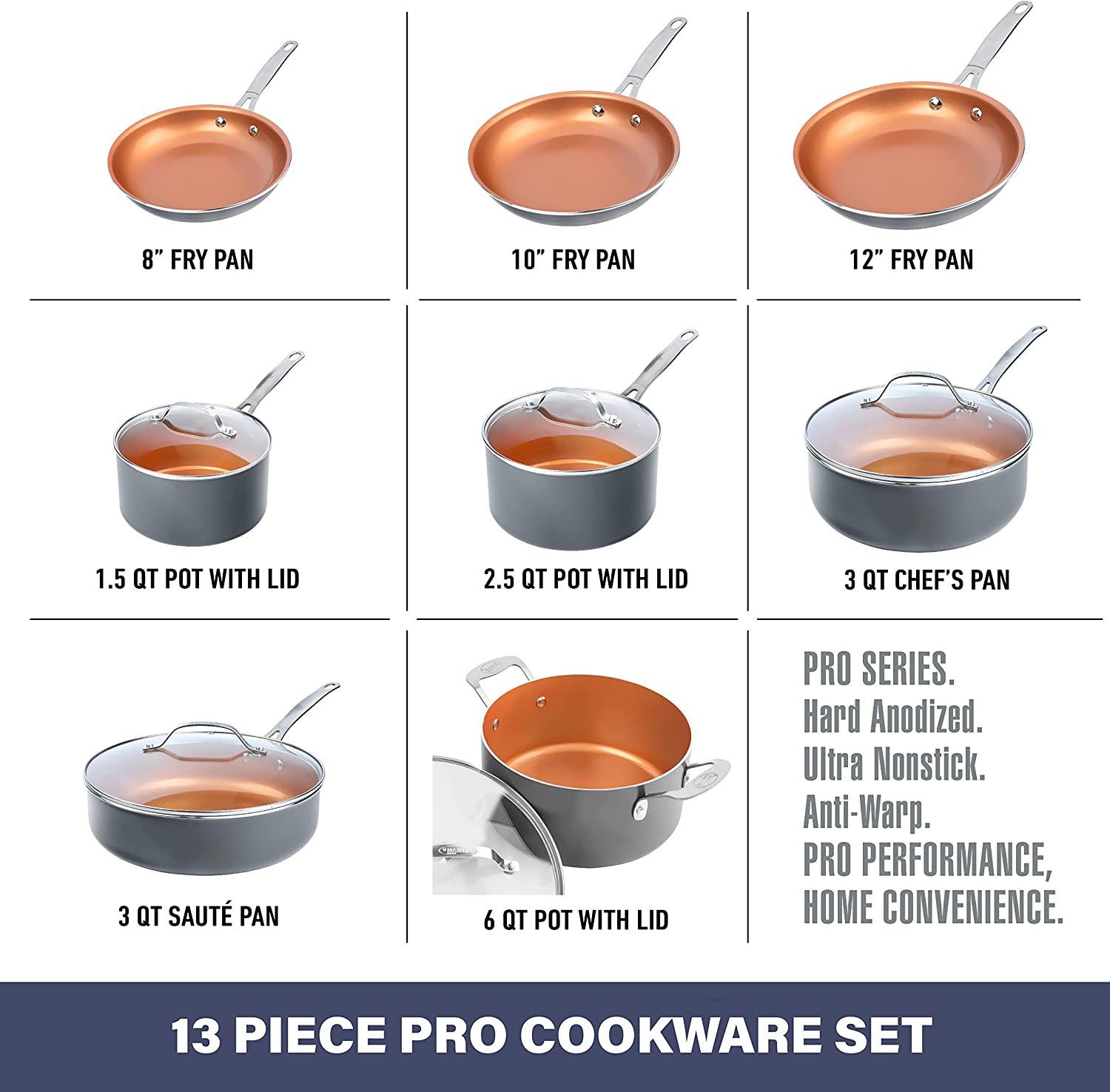 Gotham Steel Pro Pots and Pans Set Nonstick 13 Piece Hard Anodized Kitchen Cookware Sets with Nonstick Ceramic Cookware Set. Oven. Dishwasher Safe Metal Utensil Safe Non Stick Frying Pan Set. Nonstick