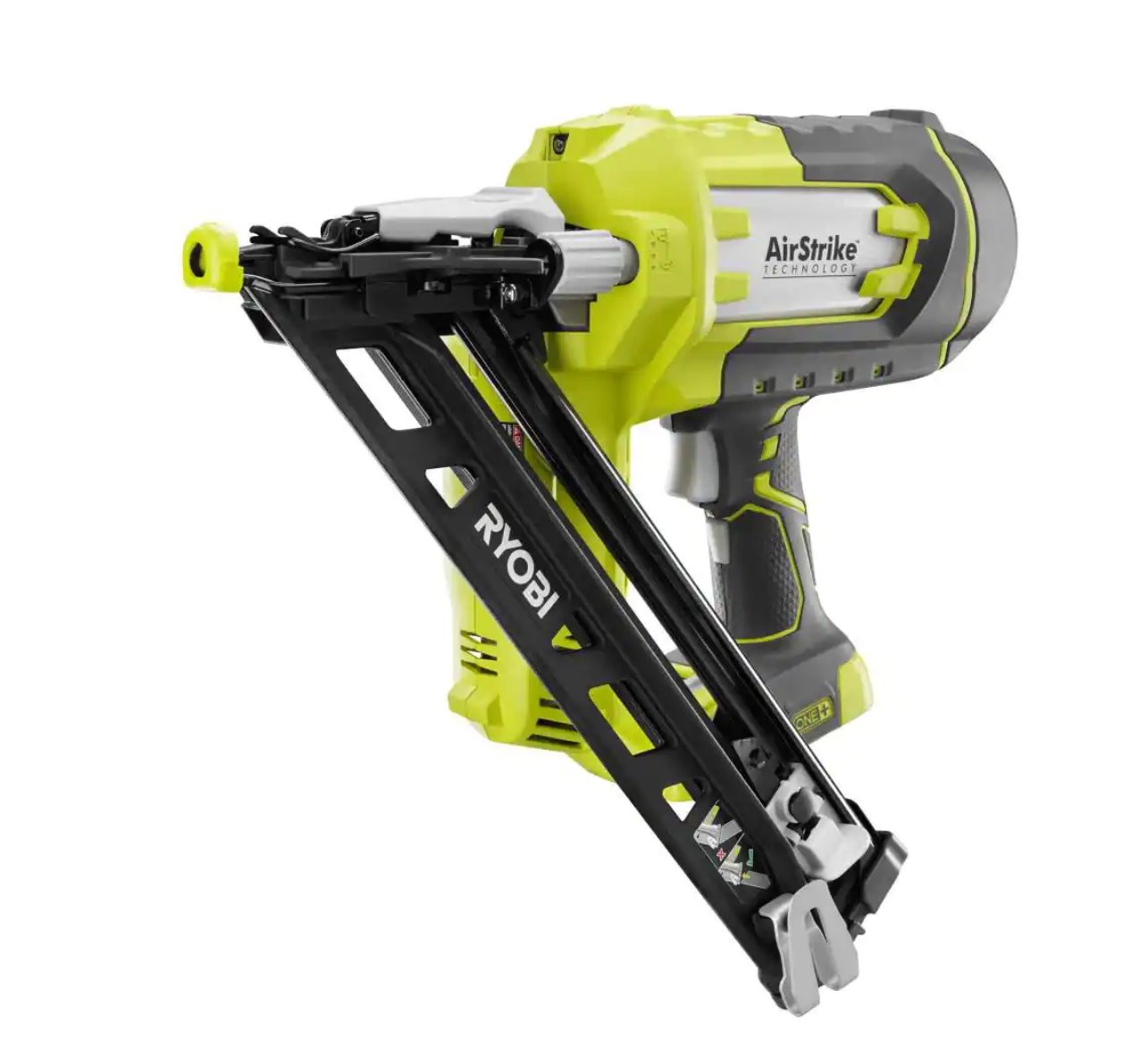 RYOBI P330 ONE+ 18V Lithium-Ion Cordless AirStrike 15-Gauge Angled Finish Nailer (Tool Only) with Sample Nails