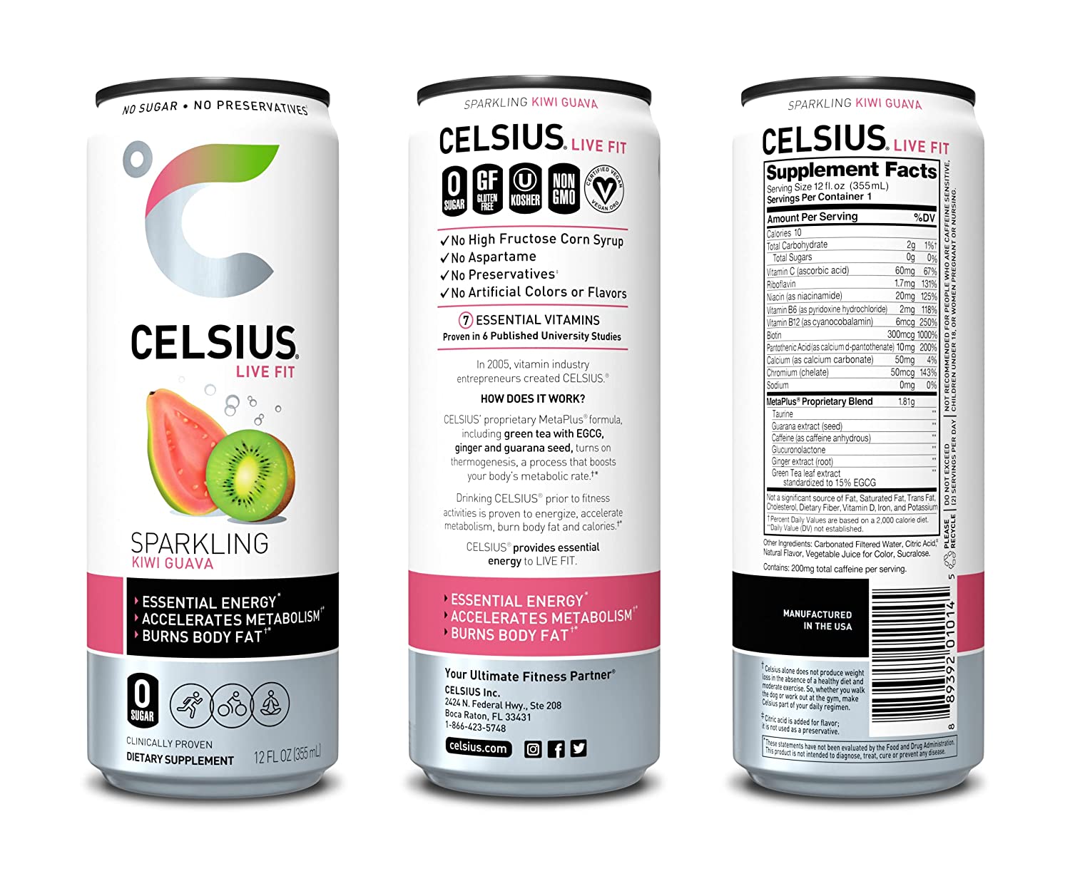 CELSIUS Essential Energy Drink 12 Fl Oz. Zero Sugar. Sparkling Kiwi Guava (Pack of 12)
