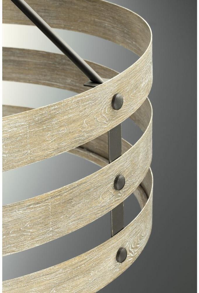 Progress Lighting P500022-143 Gulliver 8-1/2 in. 1-Light Graphite Coastal Drum Mini-Pendant with Weathered Gray Wood Accents