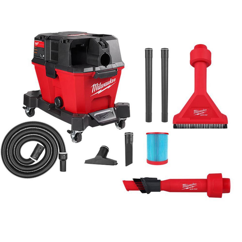 Milwaukee 0910-20-49-90-2028-49-90-2038 M18 FUEL 6 Gal. Cordless Wet/Dry Shop Vacuum W/Filter. Hose and AIR-TIP 1-1/4 in. - 2-1/2 in. Utility Brush and Nozzle