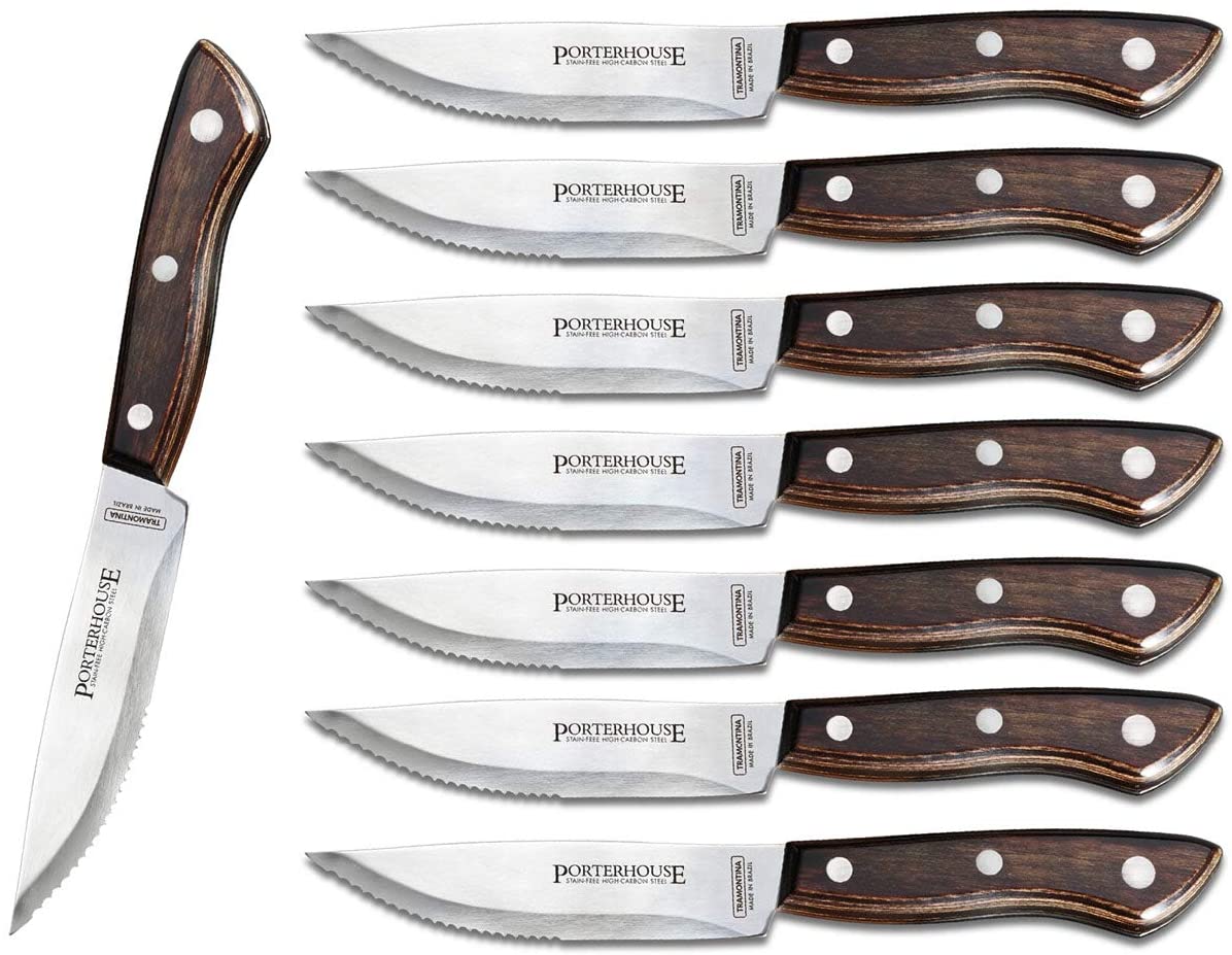 Tramontina Steak Knife Set Stainless Steel 8-Piece Dark Walnut. 80000/545DS