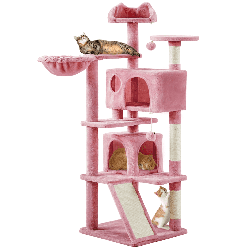 SmileMart 54″ Double Condo Cat Tree with Scratching Post Tower. Pink