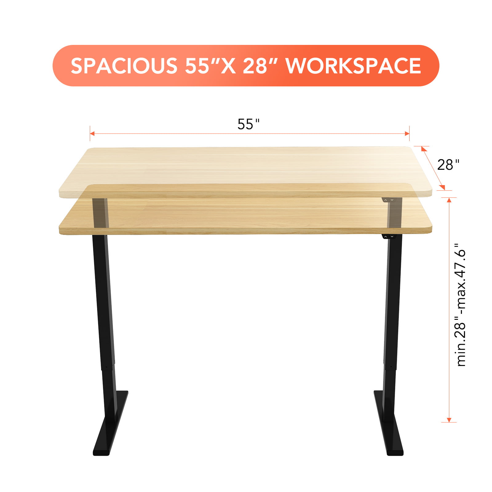 FLEXISPOT 55″ x 28″ Home Office Electric Height Adjustable Standing Desk Black and Maple Computer Desk
