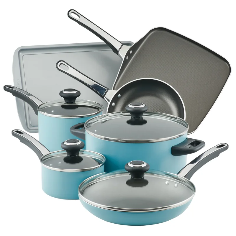 Farberware 21926 High Performance Nonstick Cookware Pots and Pans Set Dishwasher Safe. 17 Piece. Aqua