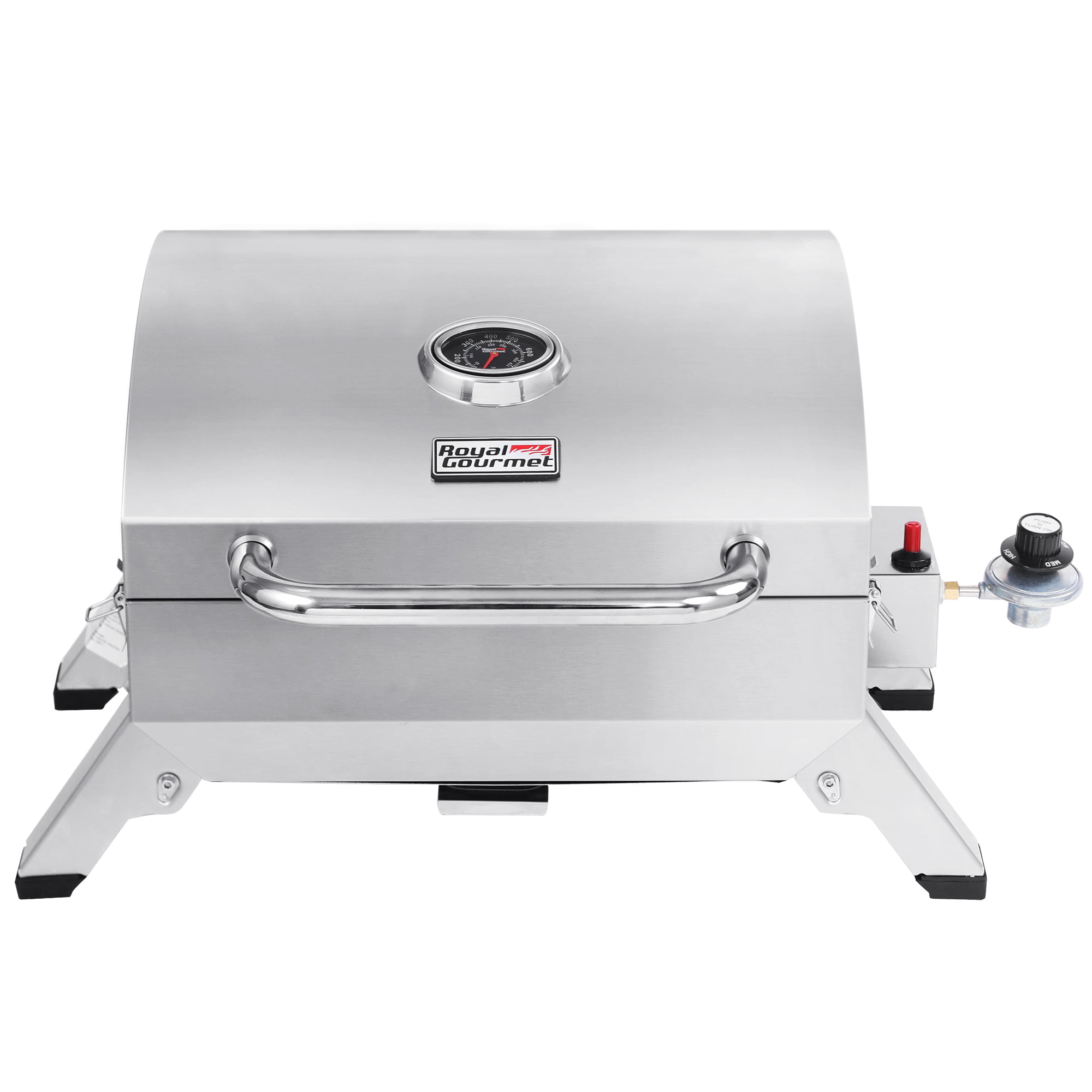 Royal Gourmet GT1001 Stainless Steel Portable Grill. 10.000 BTU BBQ Tabletop Gas Grill with Folding Legs and Lockable Lid. Outdoor Camping. Deck and Tailgating. Silver