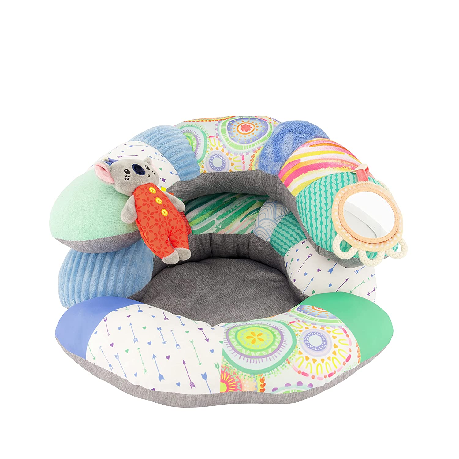 Infantino 3-in-1 Tummy Time. Sit Support & Mini Gym - Removable Toy Arch - Musical Koala Pal. Soothing Leaf Teether & Peek-and-See Mirror - for Babies. 0M+