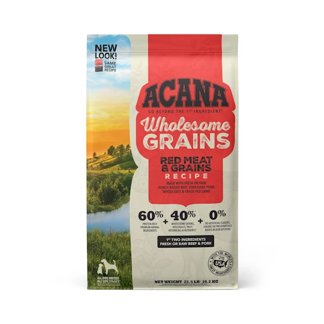 ACANA Wholesome Grains Red Meat & Grains Recipe Dry Dog Food. 22.5 lbs.