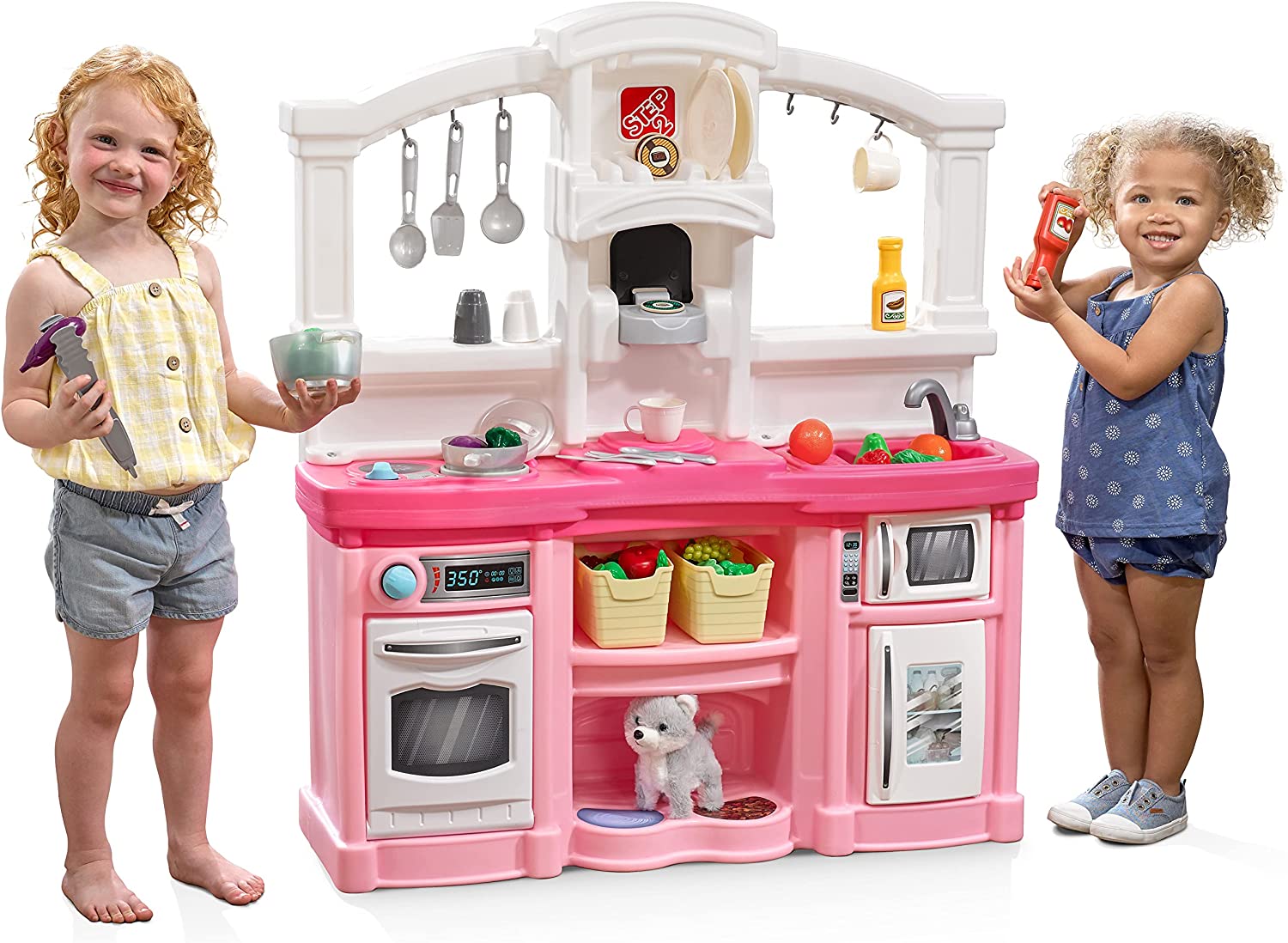 Step2 Fun with Friends Kitchen Set for Kids – Includes Toy Kitchen Accessories. Interactive Features for Pretend Play – Indoor/Outdoor Toddler Playset – Dimensions: 40.88″ H x 35.75″ W x 12.5″ D