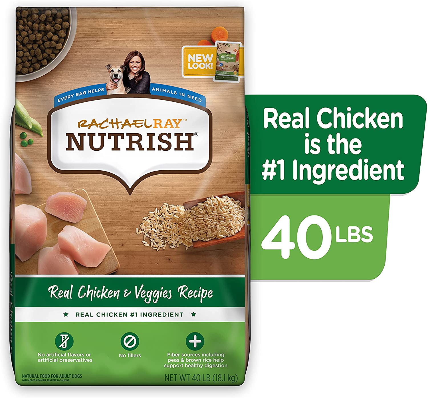 Rachael Ray Nutrish Premium Natural Dry Dog Food. Real Chicken & Veggies Recipe. 40 Pounds (Packaging May Vary)
