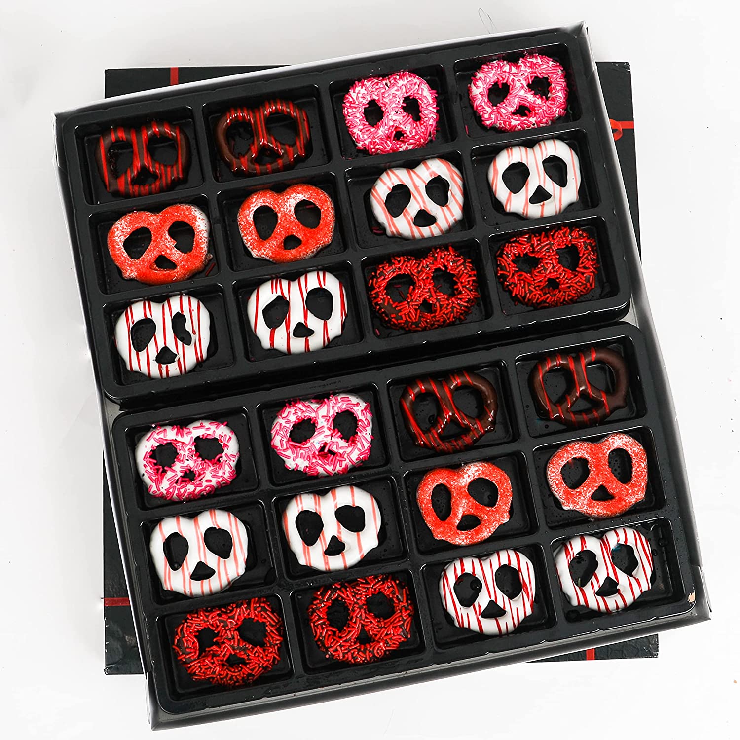 The Pretzel Plate Chocolate Covered Pretzels Valentines Box- Vegan Gourmet Assorted Dark & White Chocolates Gift