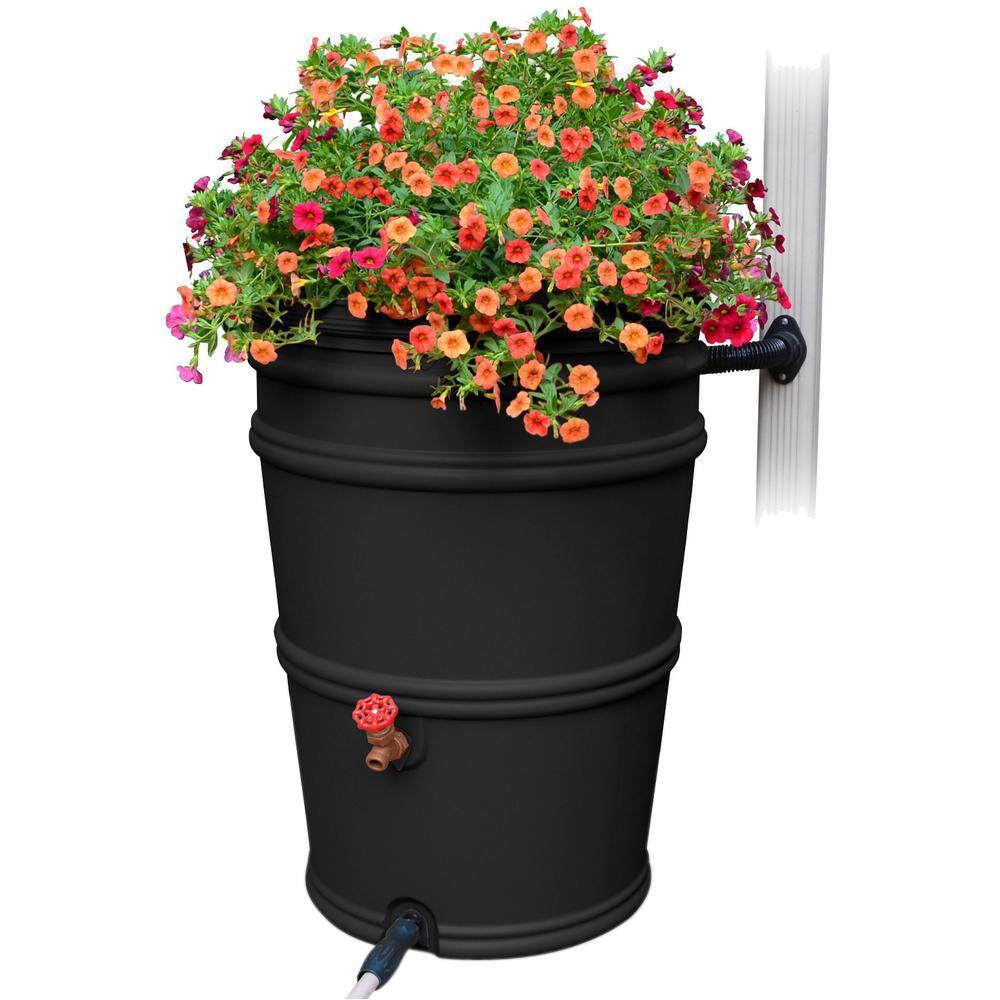 EarthMinded RS45-RC RainStation 45 Gal. Recycled Black Rain Barrel with Diverter
