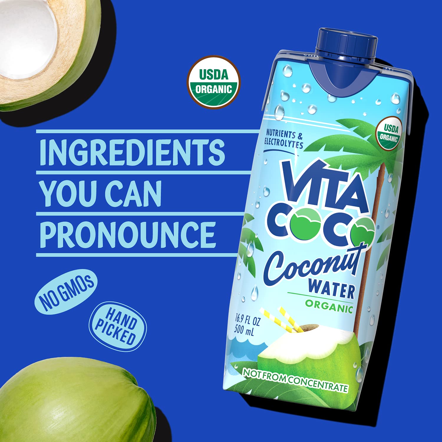 Vita Coco Coconut Water. Pure Organic | Refreshing Coconut Taste | Natural Electrolytes | Vital Nutrients | 16.9 Oz (Pack Of 12)