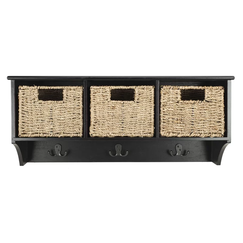 Safavieh Home Collection Finley Black Hanging 3 Basket Wall Coat Rack. Black