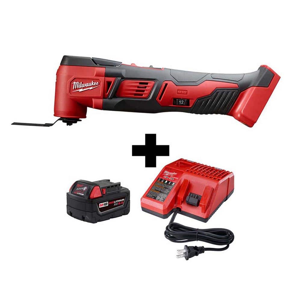 Milwaukee 2626-20-48-59-1850 M18 18V Lithium-Ion Cordless Oscillating Multi-Tool W/ M18 Starter Kit W/ (1) 5.0Ah Battery and Charger