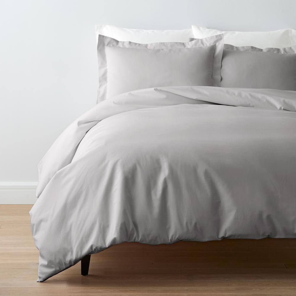 The Company Store  Company Cotton 3-Piece Gray Smoke Solid 300-Thread Count Cotton Percale Twin Sheet Set - Gray