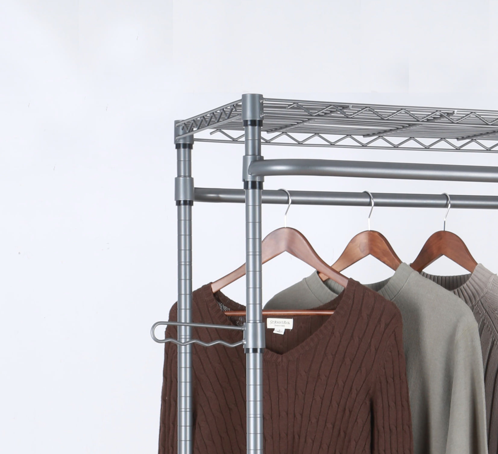 Better Homes & Gardens Double Hanging Garment Rack. 38.2in Wx 23.6in Dx 66.1in H. Gunmetal Finish. Gray