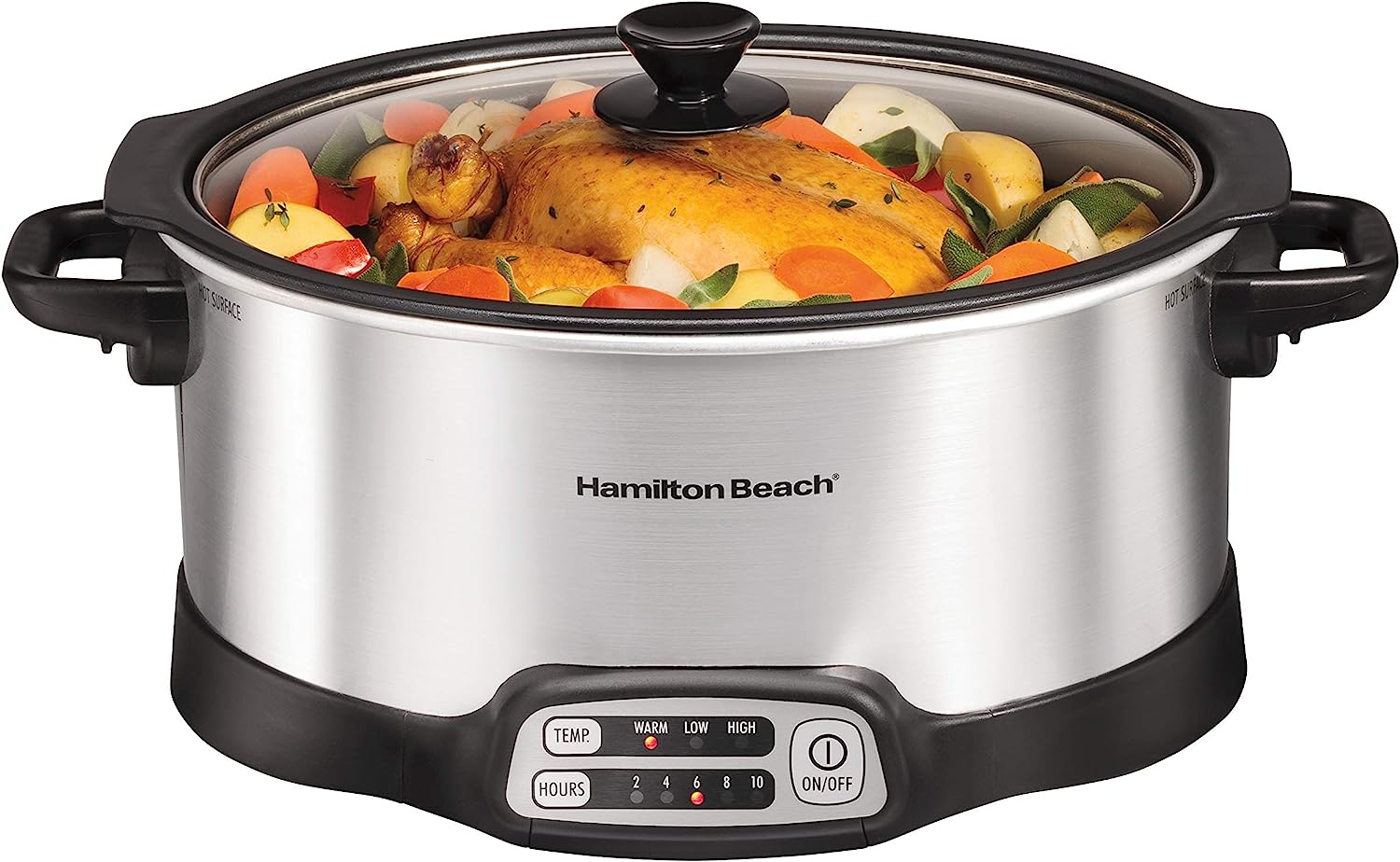 Hamilton Beach 33662 Programmable Slow Cooker with 6 Quart Stovetop-Safe Sear & Cook Crock. Silver