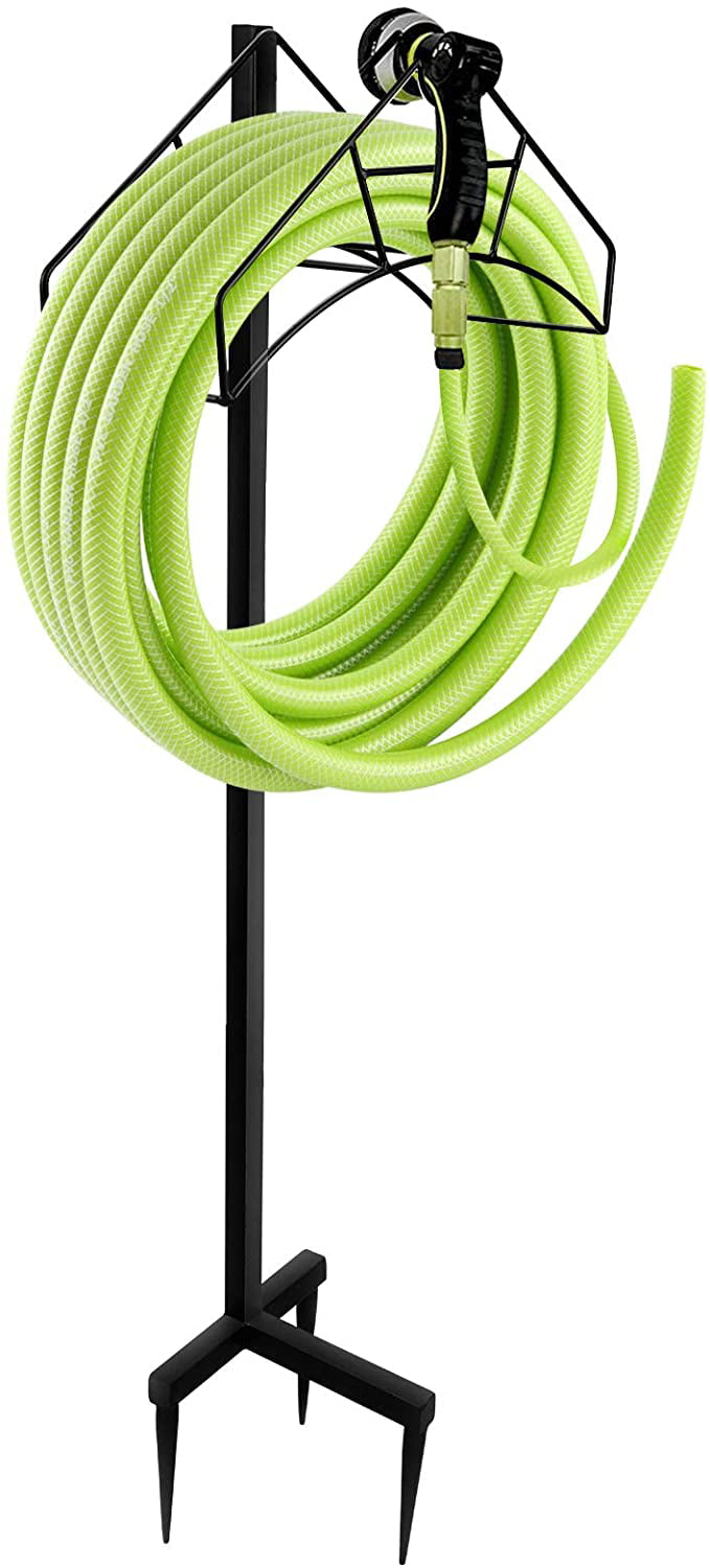Urban Deco Garden Hose Holder Hanger. Freestanding Garden Hose. Heavy Duty Metal Water Hose Holder Hose Storage Stand Rack for Yard Lawn Hose Reel Organizer for Outdoor Black