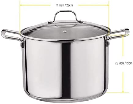 Gourmet Edge 12-Quart Stock Pot - Stainless Steel Soup Pots with Lid as Dishwasher and Oven Safe Cookware. Silver