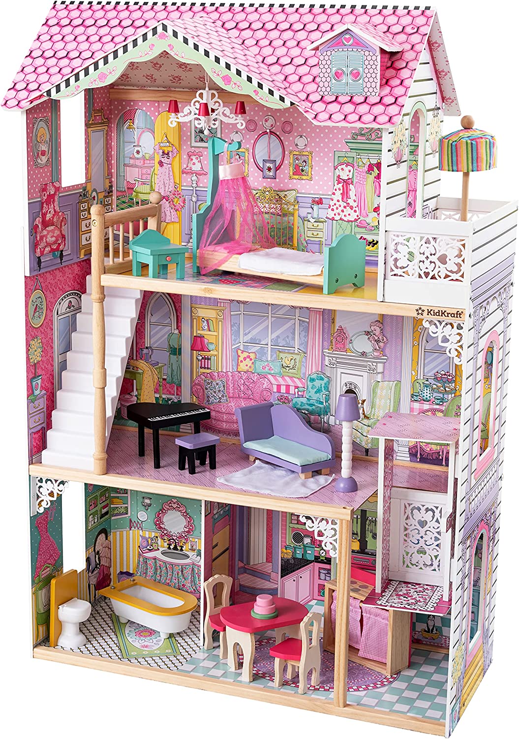 KidKraft Annabelle Wooden Dollhouse with Elevator. Balcony and 17 Accessories. Gift for Ages 3+