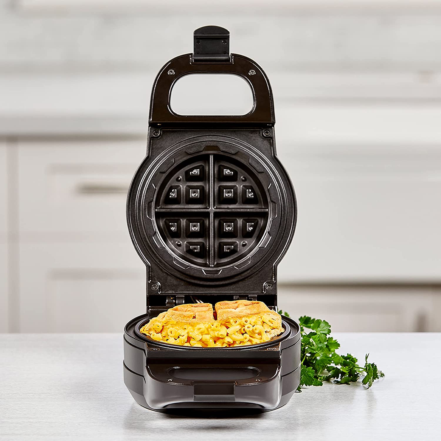 PowerXL Wafflizer. Stuffed Waffle Maker & Belgian Waffle Iron with 2 Extra Deep Pockets. Nonstick Plates. Classic Round Shape. 4-Slice. . Black (Black. 7 Inch)