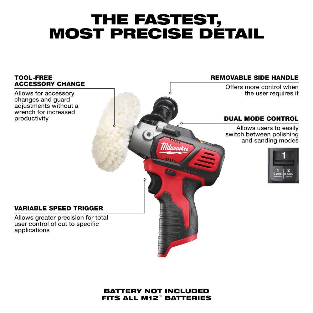 Milwaukee 2438-20-48-11-2420 M12 12-Volt Lithium-Ion Cordless Variable Speed Polisher/Sander with  M12 2.0 Ah Battery