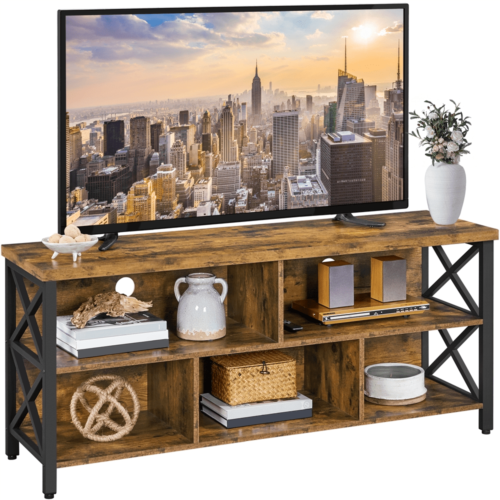 SmileMart Modern Industrial TV Stand for TVs up to 65 Inch with Storage. Rustic Brown