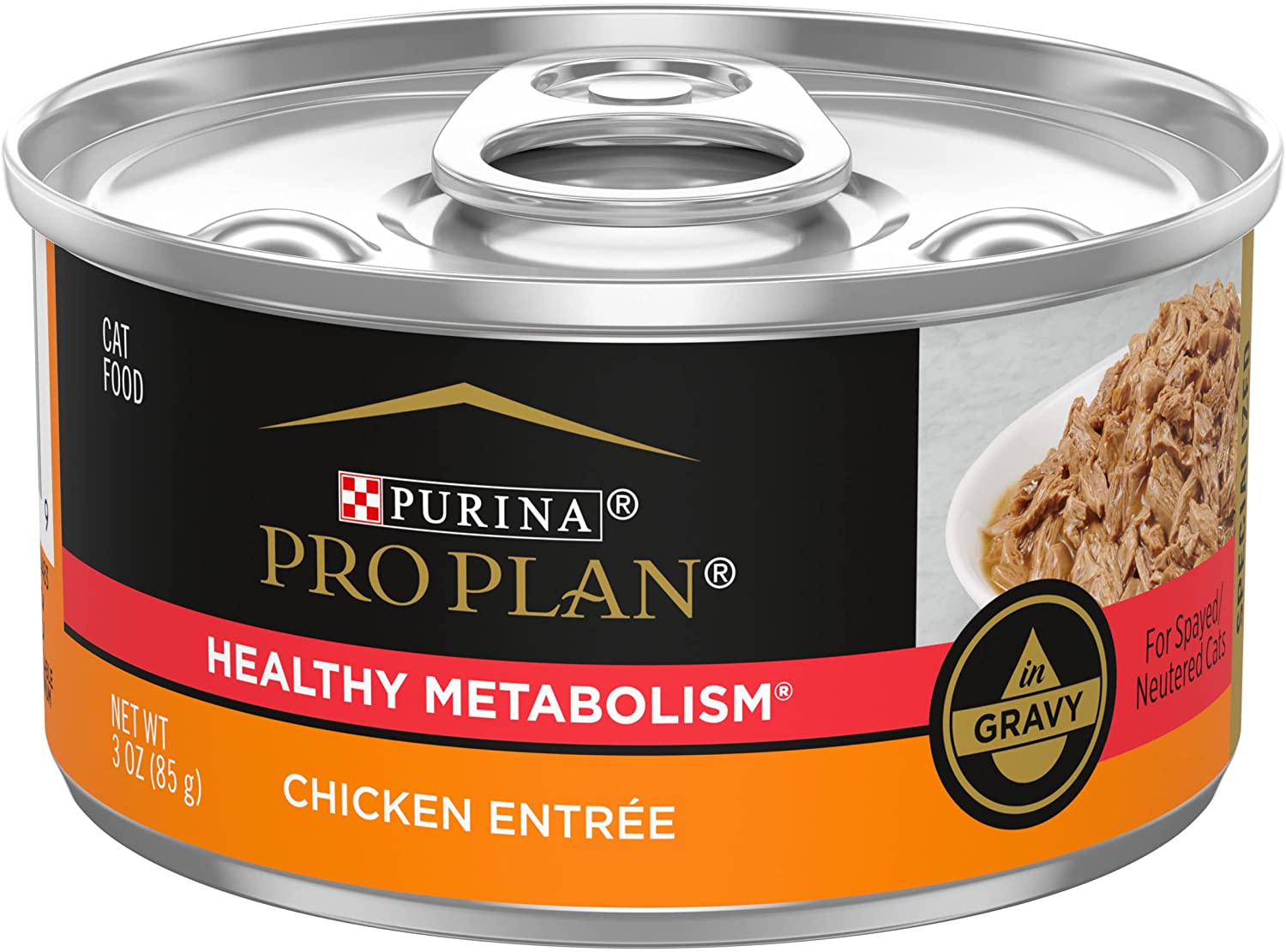 Purina Pro Plan High Protein Gravy Wet Cat Food. SPECIALIZED Healthy Metabolism Formula Chicken Entree - (24) 3 oz. Pull-Top Cans