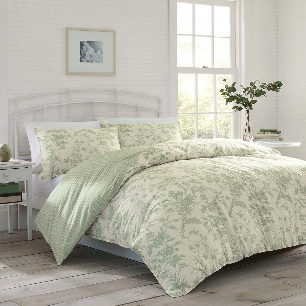 Laura Ashley  Natalie 7-Piece Green Floral Cotton King Comforter Set