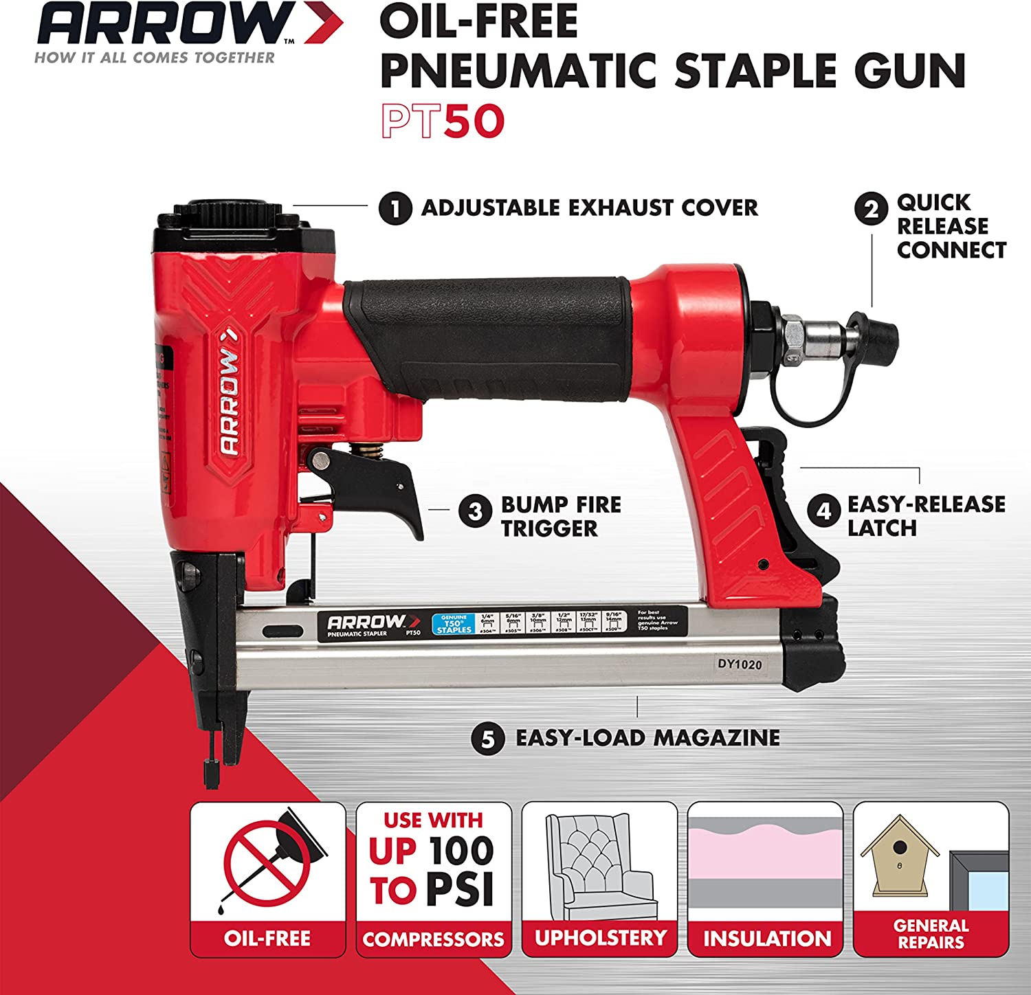 Arrow  PT50 18-Gauge 3/8-in Medium Crown Finish Pneumatic Stapler