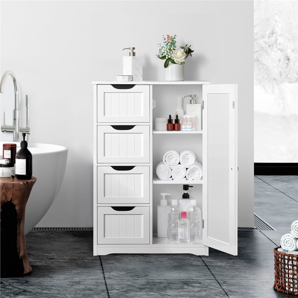 Wooden Bathroom Floor Cabinet Freestanding Storage Organizer White