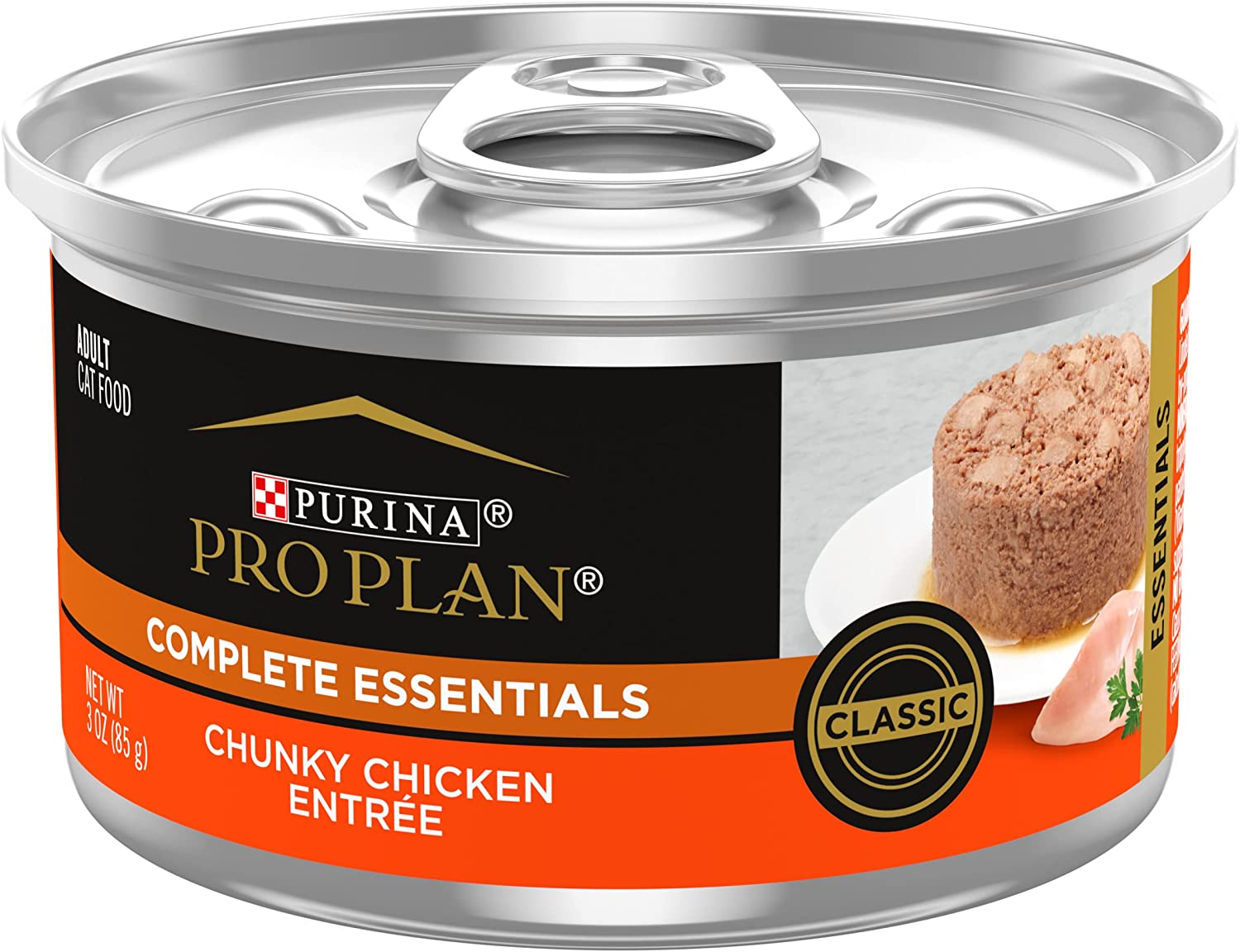 Purina Pro Plan Pate. High Protein Wet Cat Food. COMPLETE ESSENTIALS Classic Chunky Chicken Entree - (24) 3 oz. Pull-Top Cans