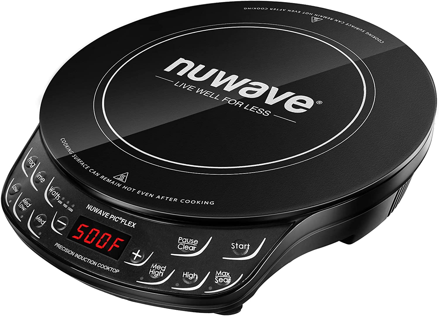 NUWAVE Flex Precision Induction Cooktop. Portable. Large 6.5 Heating Coil. Temperature from 100F to 500F. 3 Wattage Settings 600. 900. and 1300w