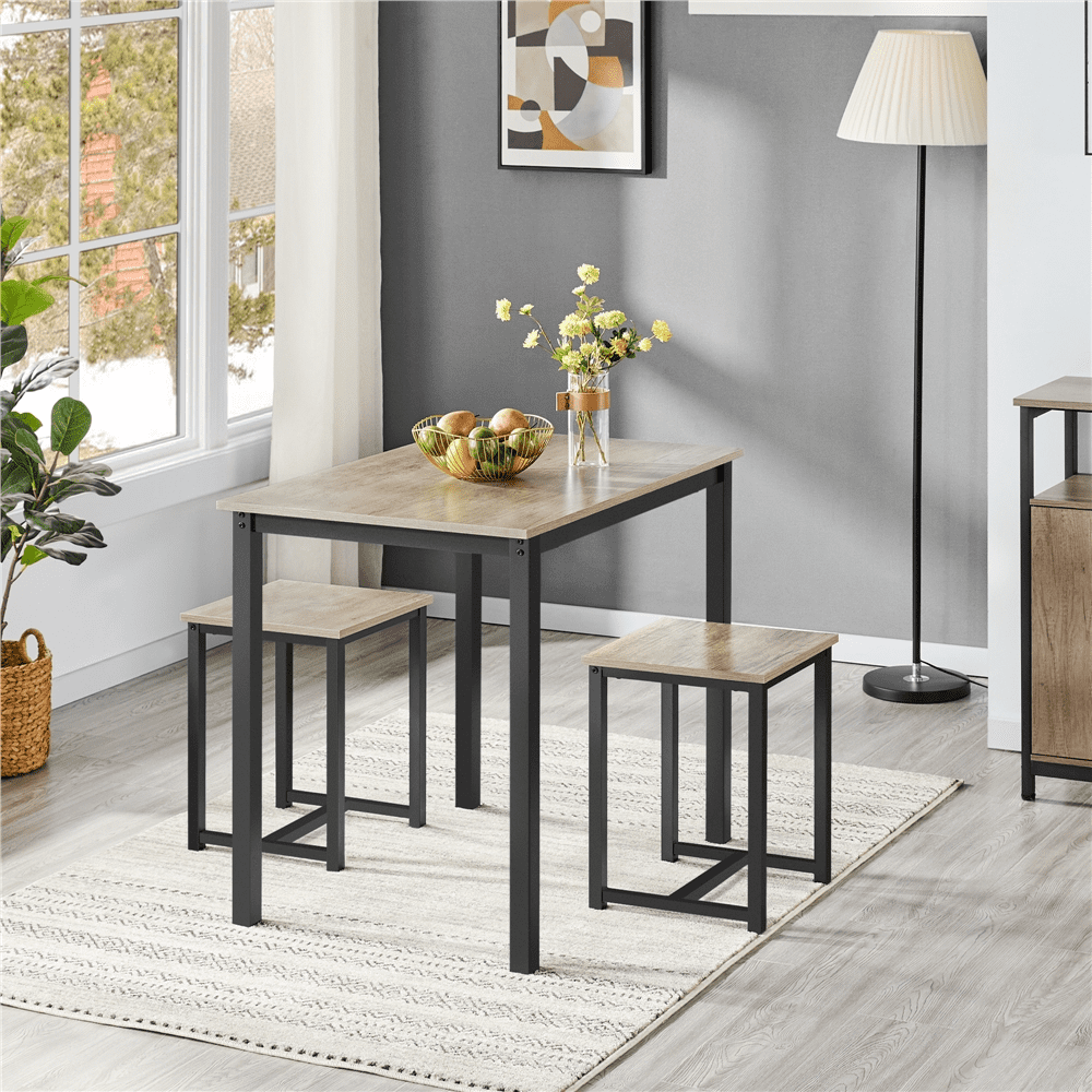 Alden Design 3pcs Industrial Dining Set. Rustic Gray