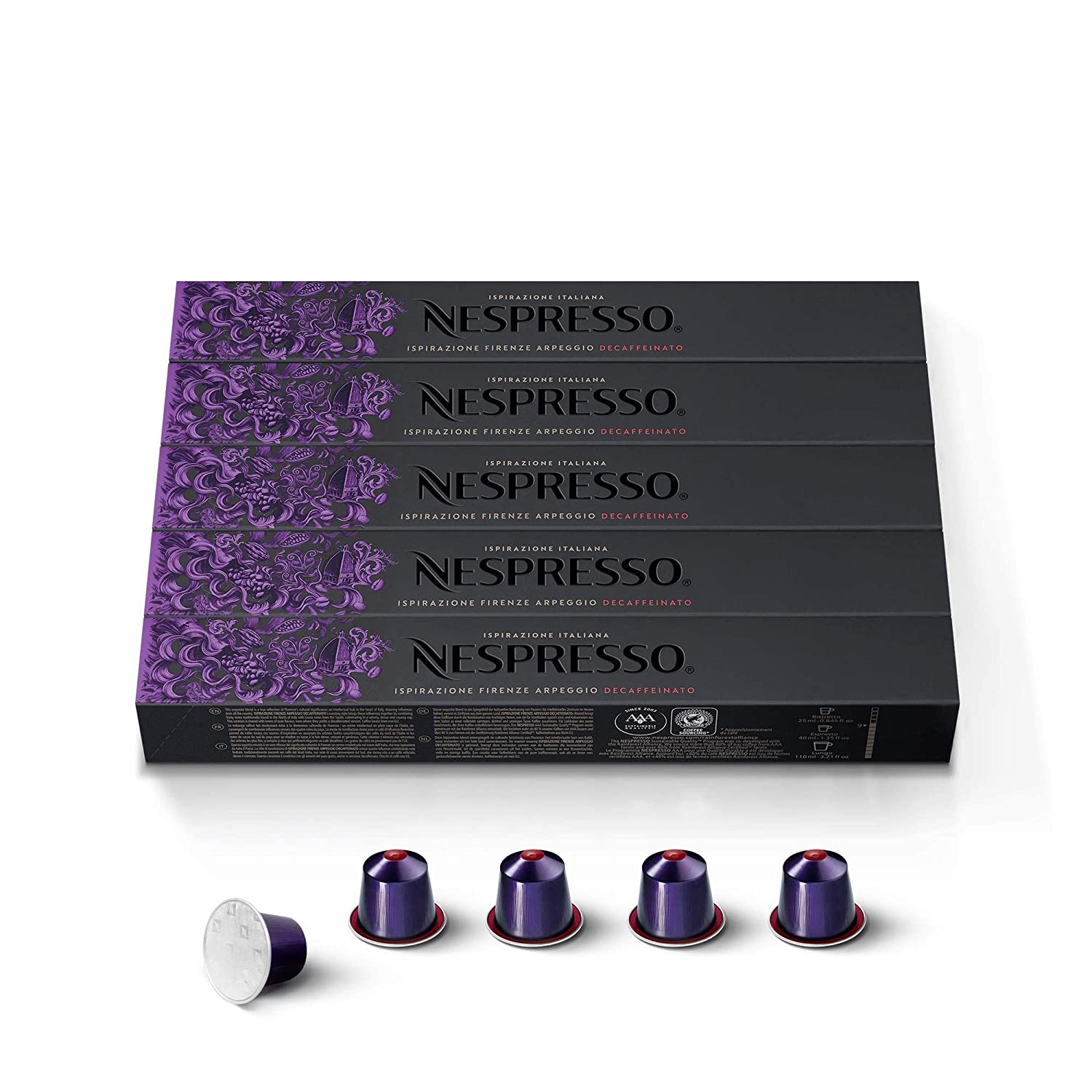 Nespresso Capsules OriginalLine. Arpeggio Decaffeinato. Dark Roast Coffee. 10 Count Coffee Pods(Pack of 5). Brews 1.35 Ounce (ORIGINALLINE ONLY) (Pack of 5)