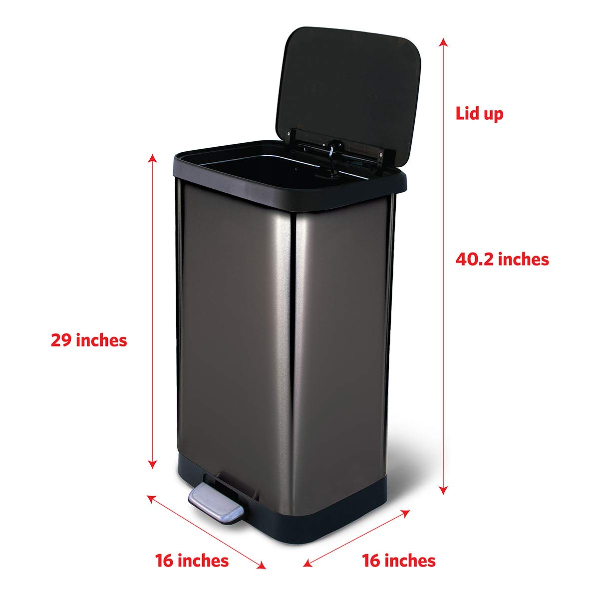 Glad 20 Gallon / 75.5 Liter Extra Capacity Stainless Steel Step Trash Can with CloroxTM Odor Protection. Pewter
