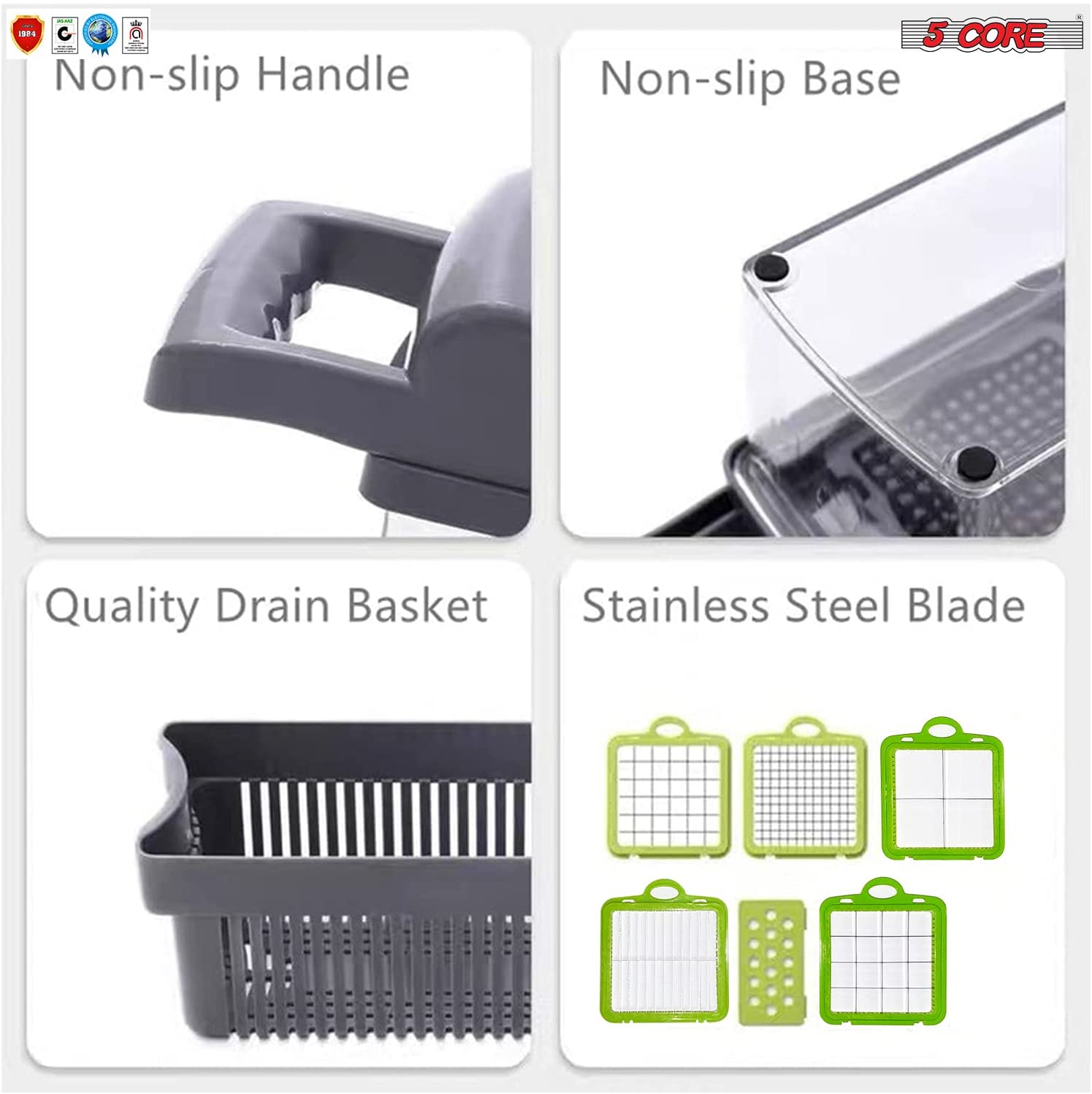 5 Core 11 in1 Vegetable Chopper Cutter Chopper Multifunctional Veggie Chopper with Container. Onion Chopper. Chopper Vegetable Cutter - Grey VC 11